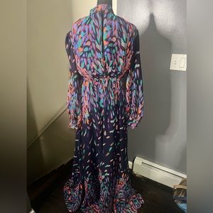 Long Sleeve Multi-Colored Maxi Dress with Slit